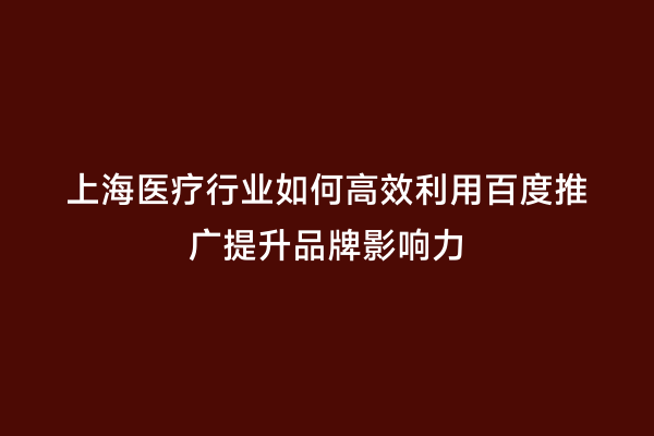 上海医疗行业如何高效利用百度推广提升品牌影响力