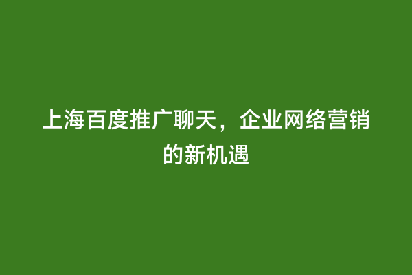 上海百度推广聊天，企业网络营销的新机遇