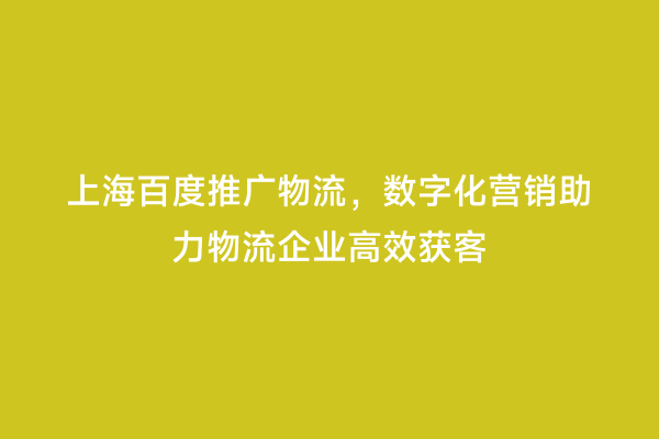 上海百度推广物流，数字化营销助力物流企业高效获客