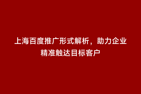 上海百度推广形式解析，助力企业精准触达目标客户