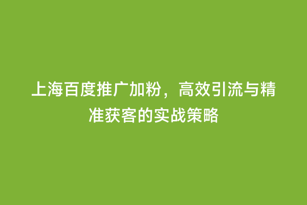 上海百度推广加粉，高效引流与精准获客的实战策略