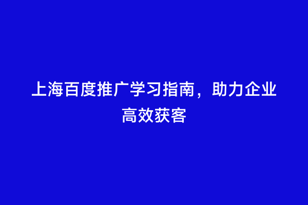 上海百度推广学习指南，助力企业高效获客