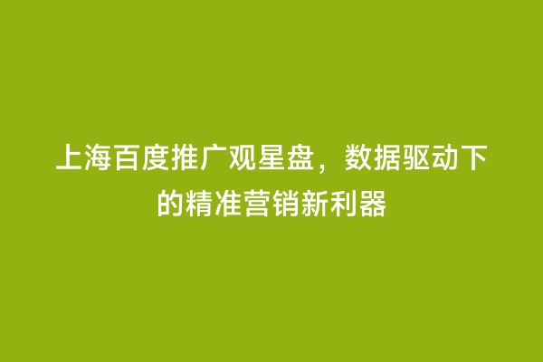 上海百度推广观星盘，数据驱动下的精准营销新利器