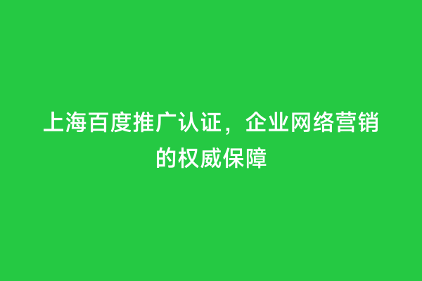 上海百度推广认证，企业网络营销的权威保障