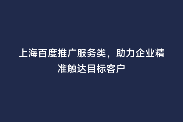 上海百度推广服务类，助力企业精准触达目标客户