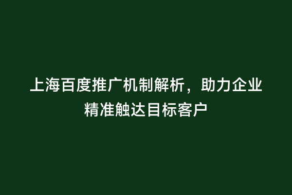 上海百度推广机制解析，助力企业精准触达目标客户