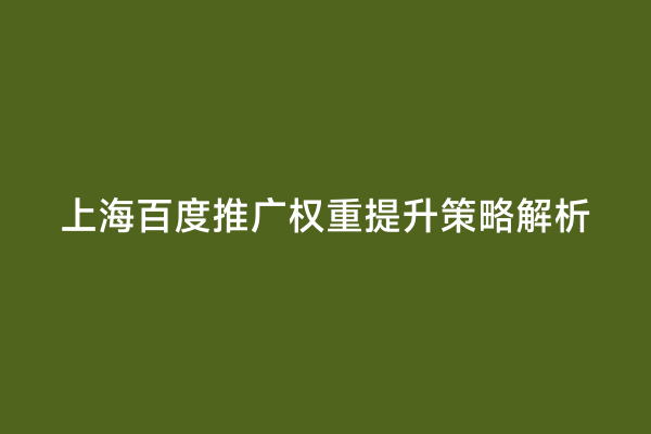 上海百度推广权重提升策略解析