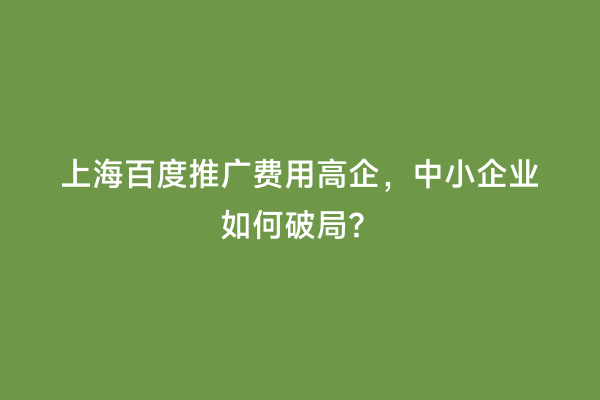 上海百度推广费用高企，中小企业如何破局？