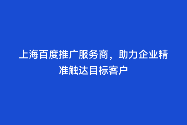 上海百度推广服务商，助力企业精准触达目标客户