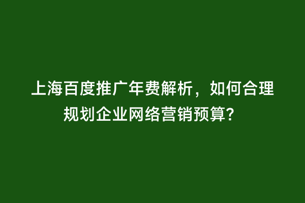 上海百度推广年费解析，如何合理规划企业网络营销预算？