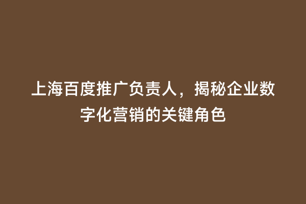 上海百度推广负责人，揭秘企业数字化营销的关键角色
