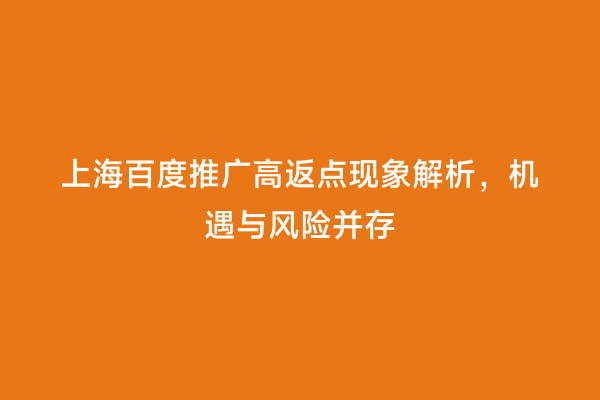 上海百度推广高返点现象解析，机遇与风险并存