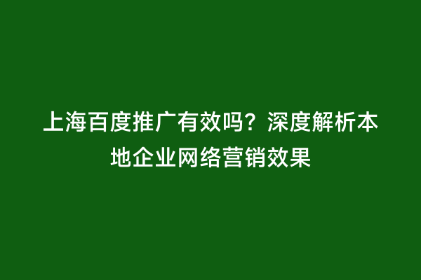 上海百度推广有效吗？深度解析本地企业网络营销效果