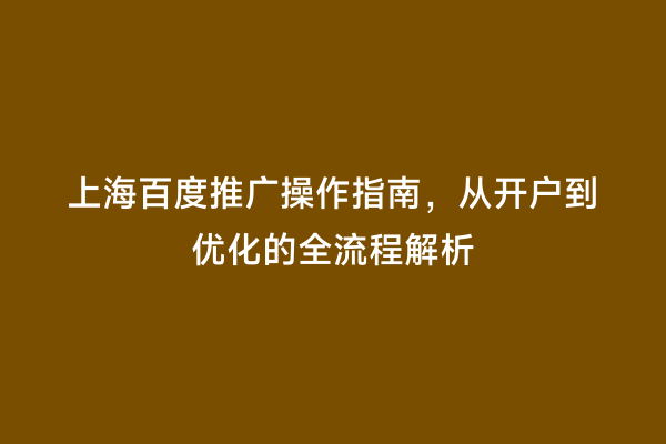 上海百度推广操作指南，从开户到优化的全流程解析