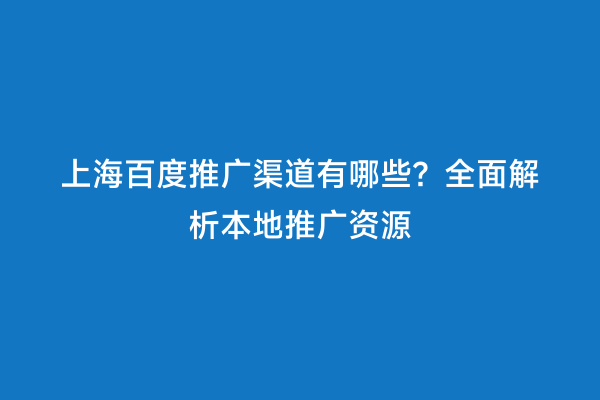 上海百度推广渠道有哪些？全面解析本地推广资源