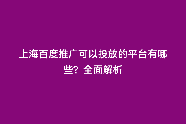 上海百度推广可以投放的平台有哪些？全面解析