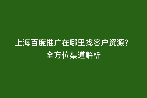 上海百度推广在哪里找客户资源？全方位渠道解析