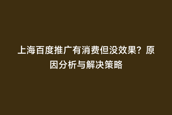 上海百度推广有消费但没效果？原因分析与解决策略