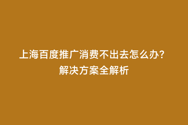 上海百度推广消费不出去怎么办？解决方案全解析