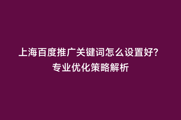 上海百度推广关键词怎么设置好？专业优化策略解析