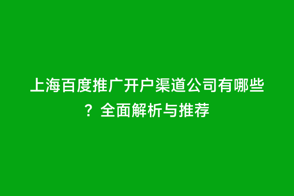 上海百度推广开户渠道公司有哪些？全面解析与推荐