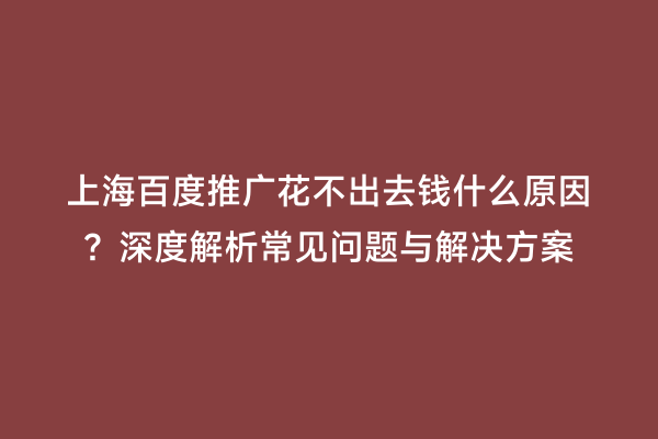 上海百度推广花不出去钱什么原因？深度解析常见问题与解决方案