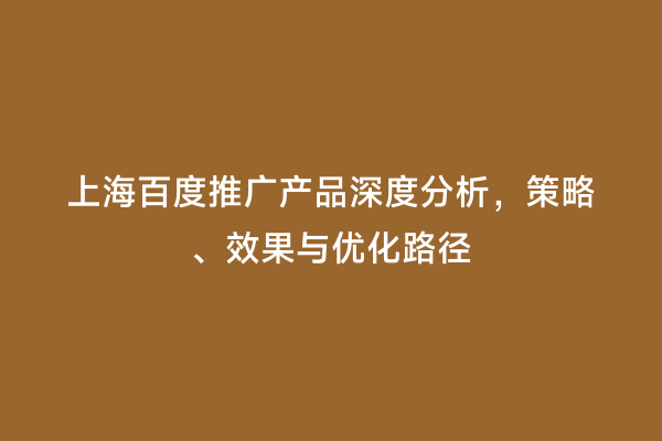 上海百度推广产品深度分析，策略、效果与优化路径