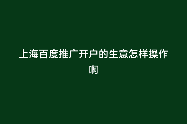 上海百度推广开户的生意怎样操作啊